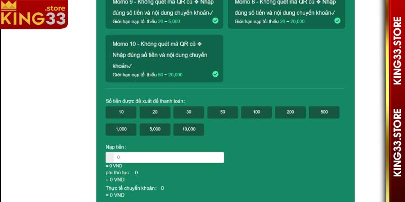 Hình thức nạp tiền King33 thông qua ví điện tử