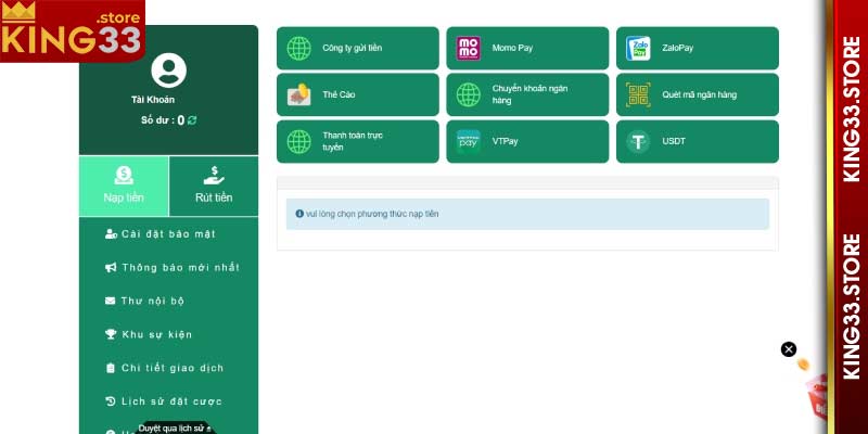 Nạp Tiền King33 - Phương Thức Gửi Vào Nhà Cái King33